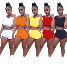 Casual Solid Short Sleeve Two Piece Sets TR-1105