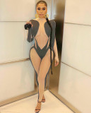 Plus Size Mesh Patchwork Long Sleeve Jumpsuit YIM-169