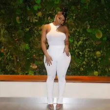 Solid Color Sexy Irregular Tank Top And Pants Two Piece Set MOF-6607