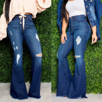 Plus Size Denim Ripped Hole Flared Jeans HSF-2256