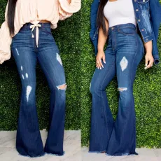 Plus Size Denim Ripped Hole Flared Jeans HSF-2256