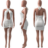 Sexy Halter Hollow Out Ruched Club Dress NIK-213