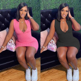 Plus Size Sexy Sleeveless Zipper Bodycon Mini Dress CL-6098