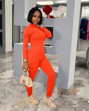 Casual Solid Long Sleeve Bodysuit+Pants 2 Piece Sets LM-8218