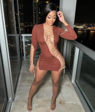 Sexy Lace Up Hollow Out Long Sleeve Mini Club Dress SXF-2102105