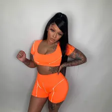 Casual Reflective Strip Sports Two Piece Short Sets FNN-8584