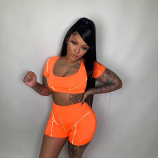 Casual Reflective Strip Sports Two Piece Short Sets FNN-8584