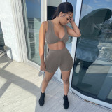 Sexy Solid Sleeveless Two Piece Shorts Set GLF-8128