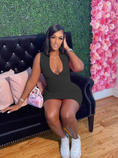 Plus Size Sexy Sleeveless Zipper Bodycon Mini Dress CL-6098