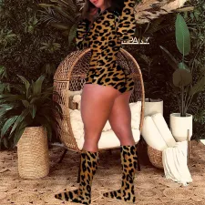 Sexy Printed Long Sleeve Rompers With Stocking OMY-0001