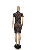 Sexy Printed Short Sleeve O Neck Mini Dress CHY-1314