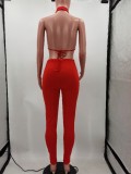 Sexy Solid Halter Crop Top And Pants 2 Piece Sets TK-6151