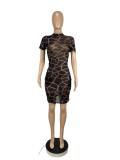 Sexy Printed Short Sleeve O Neck Mini Dress CHY-1314