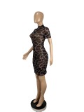Sexy Printed Short Sleeve O Neck Mini Dress CHY-1314