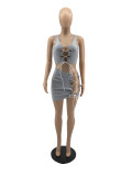 Sexy Sleeveless Lace Up Hollow 2 Piece Skirt Sets IV-8164