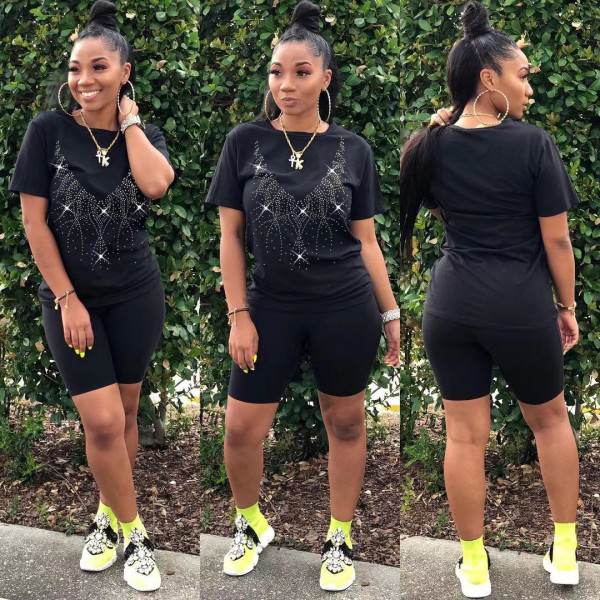 Fashion Print Short Sleeve And Shorts Casual 2 Piece Sets WAF-7153  