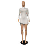 Plus Size Printed Backless Long Sleeve Mini Dress YIM-168
