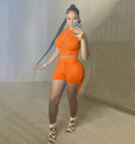 Sexy Sleeveless Ruched Two Piece Shorts Set YIBF-6043