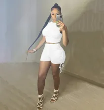Sexy Sleeveless Ruched Two Piece Shorts Set YIBF-6043