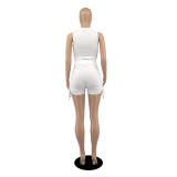 Sexy Sleeveless Ruched Two Piece Shorts Set YIBF-6043