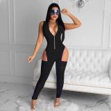 Sexy Sleeveless Zipper Ruched Hollow Jumpsuits MEM-8331