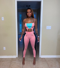 Sexy Contrast Color Cami Top Pants 2 Piece Sets QZX-6195