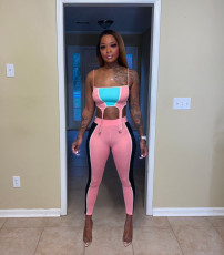 Sexy Contrast Color Cami Top Pants 2 Piece Sets QZX-6195