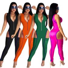 Sexy Sleeveless Zipper Ruched Hollow Jumpsuits MEM-8331