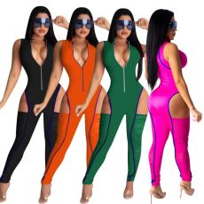 Sexy Sleeveless Zipper Ruched Hollow Jumpsuits MEM-8331
