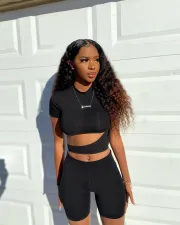 Sexy Short Sleeve Two Piece Shorts Set QZX-6193