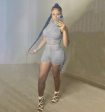 Sexy Sleeveless Ruched Two Piece Shorts Set YIBF-6043