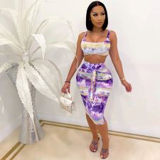 Tie Dye Print Tank Top Midi Skirt Two Piece Sets BS-1251
