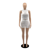 Sexy Sleeveless Ruched Two Piece Shorts Set YIBF-6043