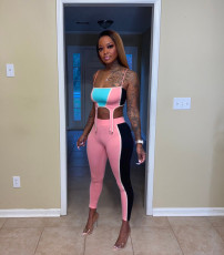 Sexy Contrast Color Cami Top Pants 2 Piece Sets QZX-6195