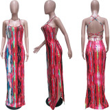 Sexy Printed Split Backless Slip Maxi Dress BGN-148