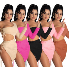 Sexy Lace Up One Shoulder Mini Skirt 2 Piece Sets NYF-8040