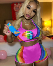 Sexy Lip Print Tank Top Shorts Two Piece Suits NYF-8039