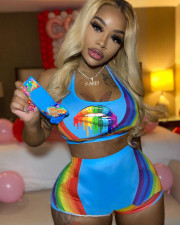 Sexy Lip Print Tank Top Shorts Two Piece Suits NYF-8039