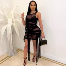 Sexy Sleeveless Mesh See Through Bandage Club Dress YS-8801