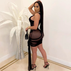 Sexy Sleeveless Mesh See Through Bandage Club Dress YS-8801