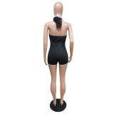 Sexy Halter Backless Lace Up Romper MEM-8334