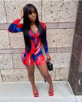 Sexy Printed Long Sleeve Zipper Rompers XMF-045