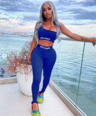 Letter Print One Shoulder Tight Two Piece Sets MOF-6608
