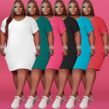 Plus Size 5XL Solid Short Sleeve T Shirt Dress WAF-7149