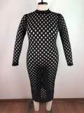 Plus Size 5XL Solid Long Sleeve Hole Maxi Dress OSM-5278
