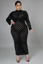 Plus Size 5XL Solid Long Sleeve Hole Maxi Dress OSM-5278