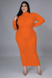 Plus Size 5XL Solid Long Sleeve Hole Maxi Dress OSM-5278