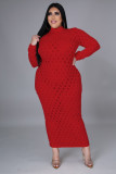 Plus Size 5XL Solid Long Sleeve Hole Maxi Dress OSM-5278