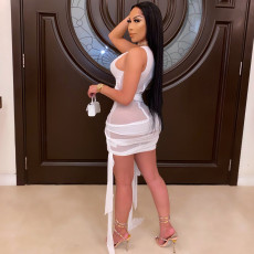 Sexy Mesh Sleeveless Bandage Mini Dress OSM-6121