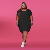 Plus Size 5XL Solid Short Sleeve T Shirt Dress WAF-7149